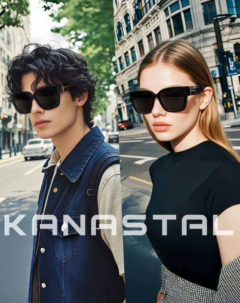 KANASTAL نظارات شمسية كنانستال تناسب فوق النظارات للنساء والرجال بتصميم كبير مع حماية UV400 وإكسسوارات مربعة عصرية باللون الأسود - Image 2