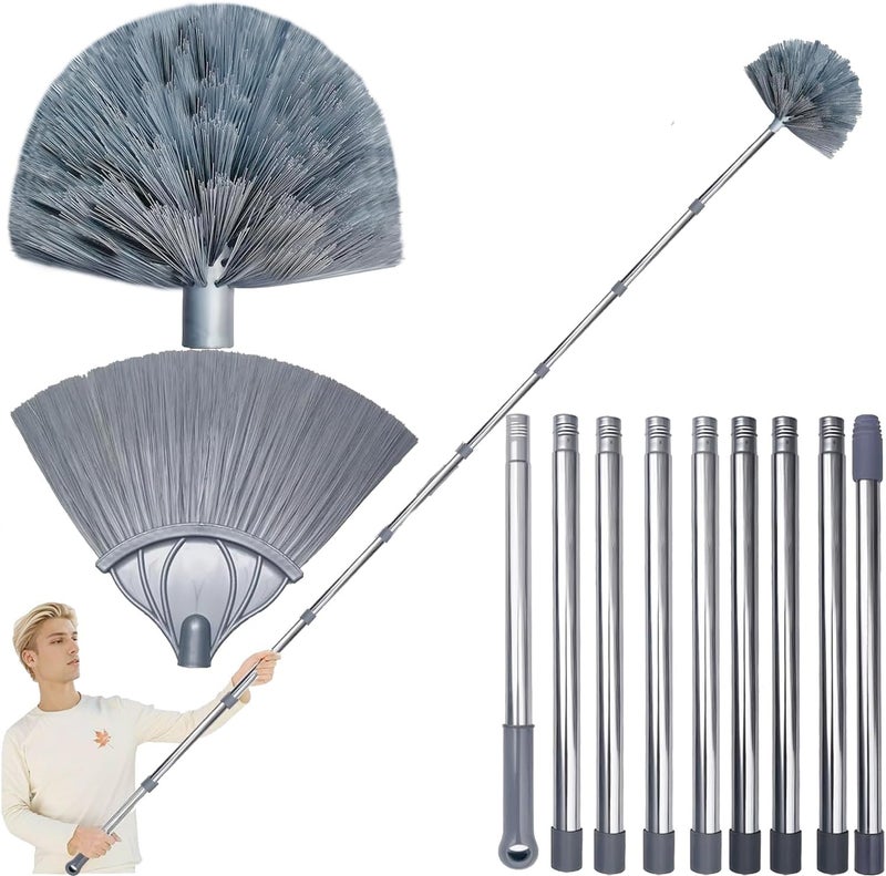 Tonmp 3-14 ft Cobweb Duster with Extension Pole // 20 Foot High Reach Spider Web Cleaner Cobweb Brush for Outdoor & Indoor Web Cleaning - Image 1