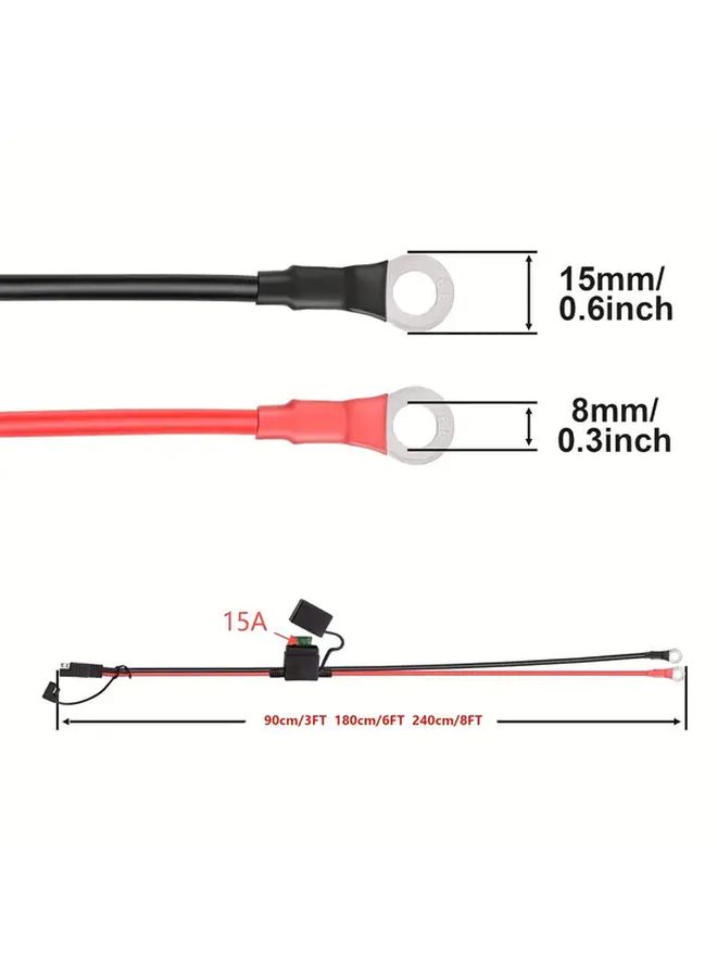 كابل تمديد بطارية SAE ثقيل 10AWG 15 أمبير بطول 8 قدم باللون الأحمر - Image 2
