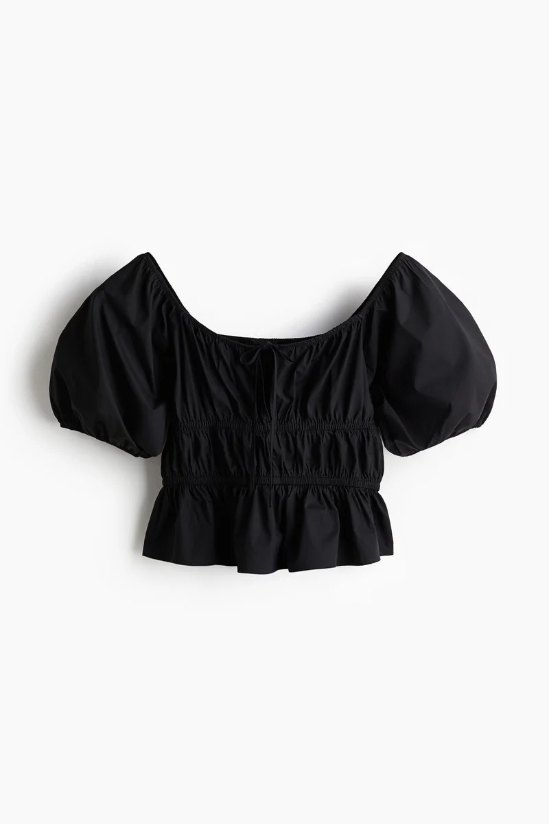 H&M Puff-sleeved poplin blouse