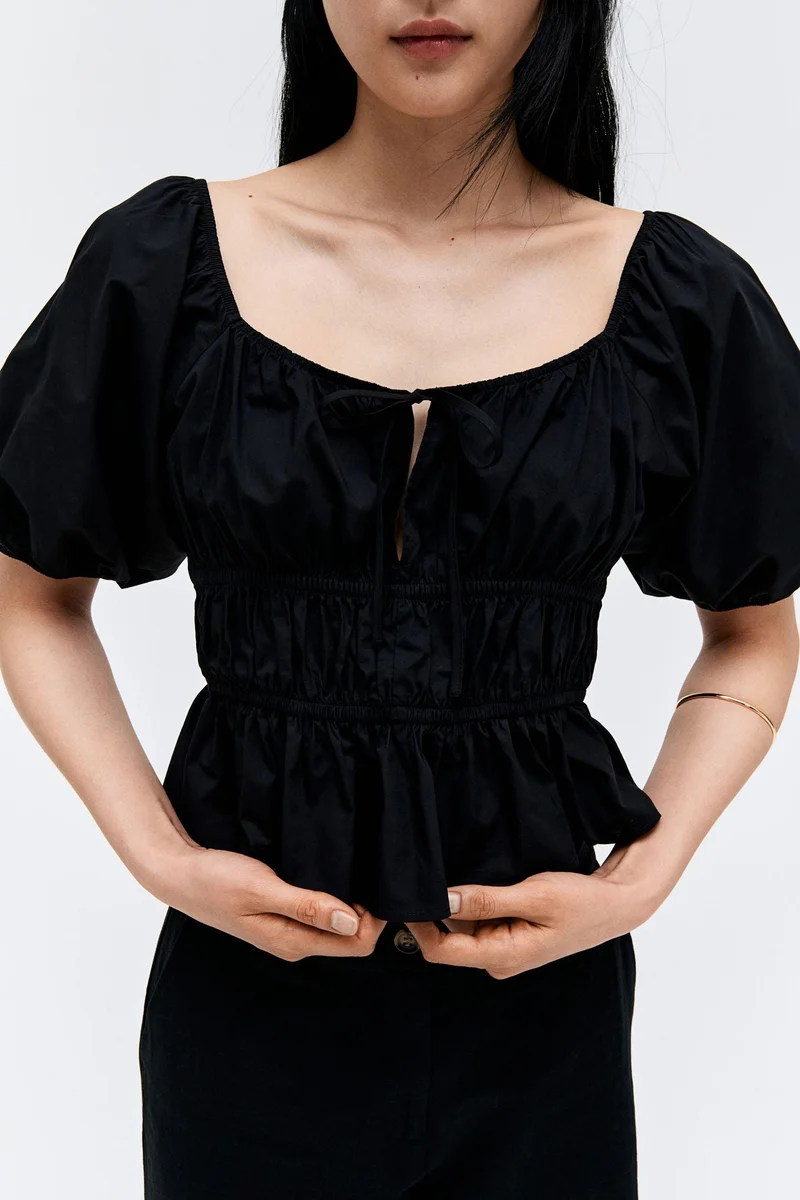 H&M Puff-sleeved poplin blouse