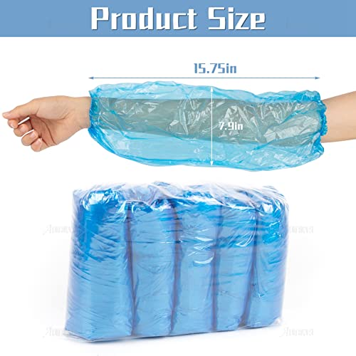 AUEAR 100 Pack Disposable Arm Sleeves Covers Protectors Waterproof Over with Elastic End for Protection Blue - Image 3