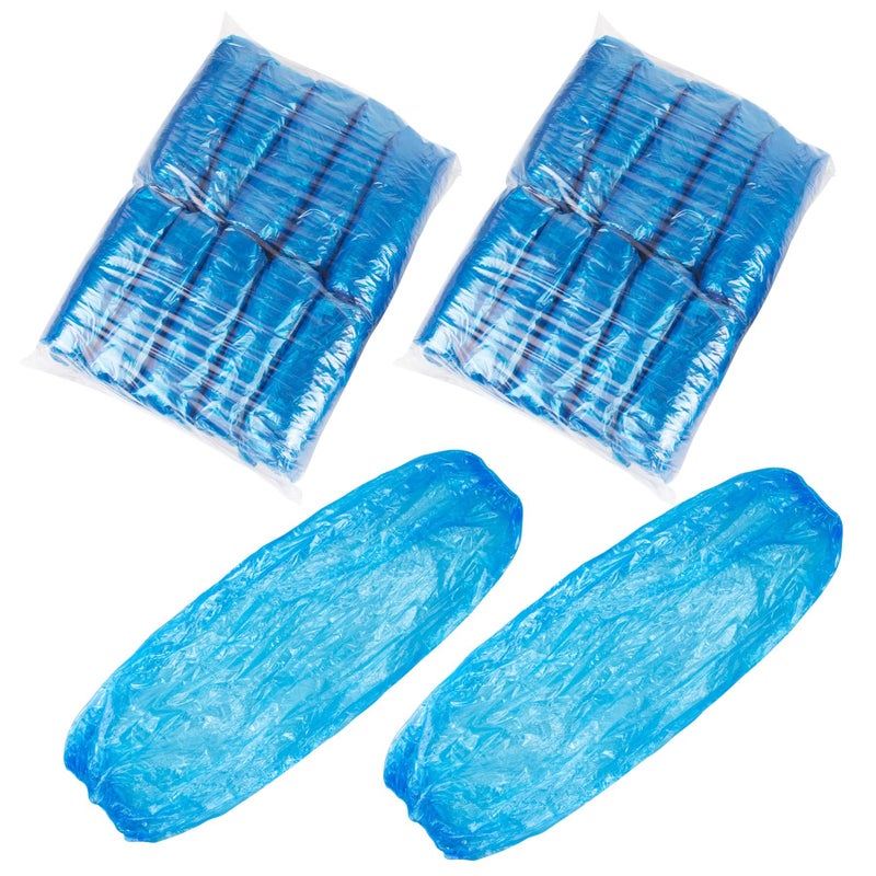 AUEAR 100 Pack Disposable Arm Sleeves Covers Protectors Waterproof Over with Elastic End for Protection Blue - Image 2