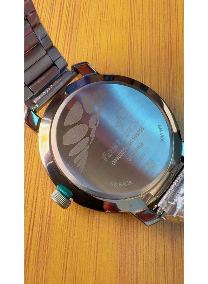 Fastrack Original Men's Quartz Analog Wrist Watch 3120SSG | Blue Round Dial with Yellow Hour Markers | Durable Silver Stainless Steel Bracelet Strap | Brand New 100% Authentic - Image 3