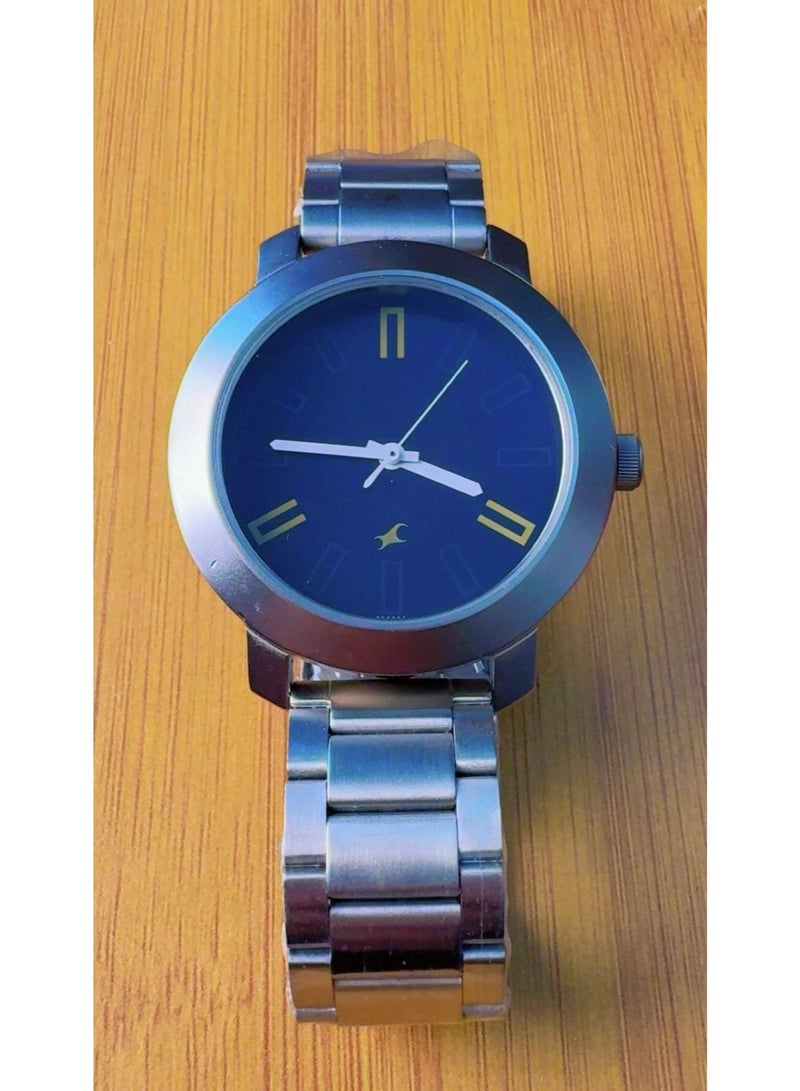 Fastrack Original Men's Quartz Analog Wrist Watch 3120SSG | Blue Round Dial with Yellow Hour Markers | Durable Silver Stainless Steel Bracelet Strap | Brand New 100% Authentic - Image 2