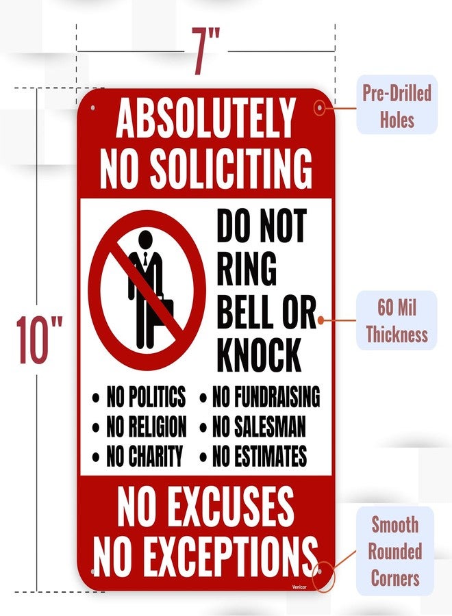 Venicor 1PC No Soliciting Sign for Home, 10 x 7 Inches - Aluminum - Do Not Knock Please Dont Ring Doorbell - No Silication Solicitors Soliciting Sign for Front Door Home House - Image 2
