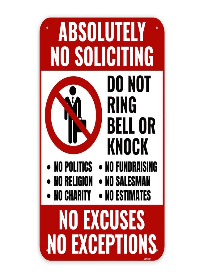 Venicor 1PC No Soliciting Sign for Home, 10 x 7 Inches - Aluminum - Do Not Knock Please Dont Ring Doorbell - No Silication Solicitors Soliciting Sign for Front Door Home House - Image 1