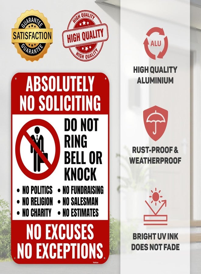 Venicor 1PC No Soliciting Sign for Home, 10 x 7 Inches - Aluminum - Do Not Knock Please Dont Ring Doorbell - No Silication Solicitors Soliciting Sign for Front Door Home House - Image 3