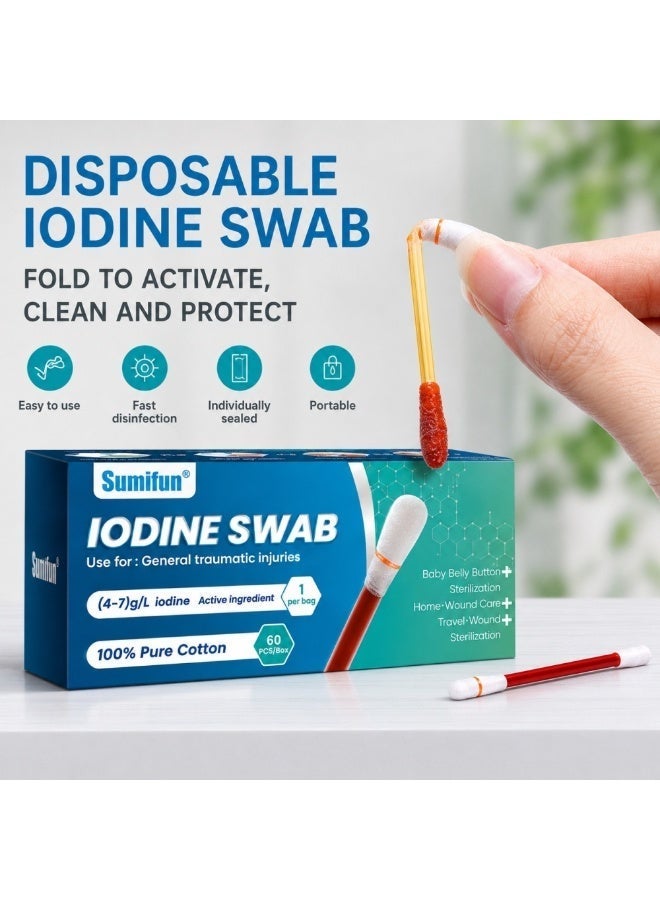 Culurfu Disposable Iodine Cotton Swabs - Snap-Off Disinfection Swabs - Individually Wrapped for Wound Care & Emergency First Aid - Travel Friendly, 60-Count - Image 2