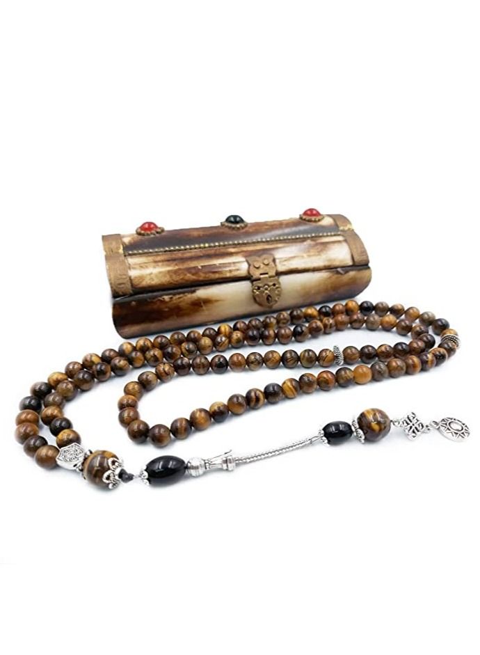 REBUY REBUY Islamic Prayer 99 Beads Tasbih, Natural Stone Misbaha Tasbeeh for Unisex Adults with Wooden Gift Box  - Image 1