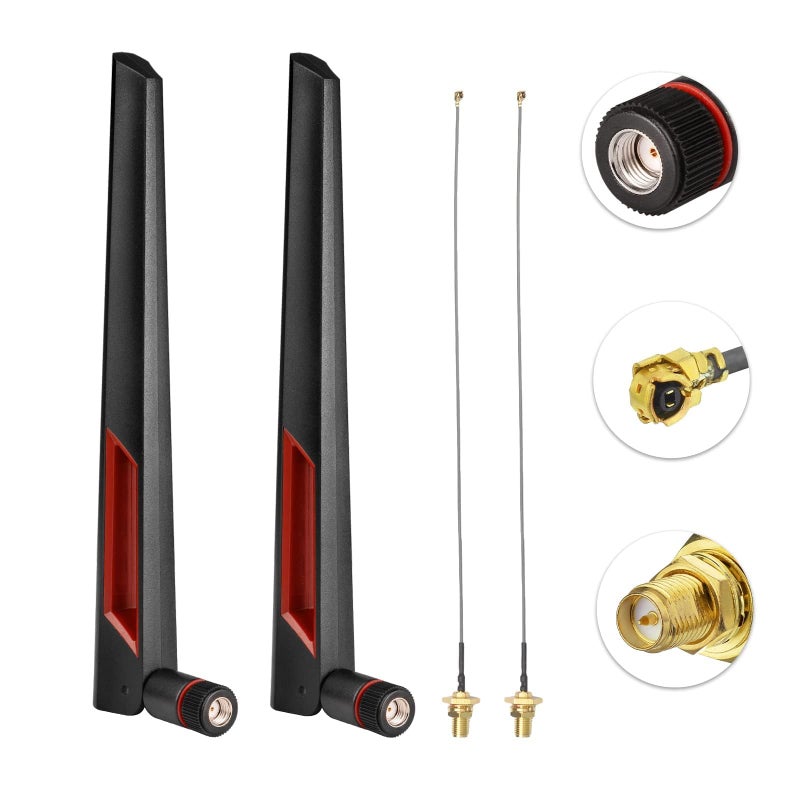 SUPERBAT 8dBi WiFi Antenna 2.4GHz 5GHz 5.8GHz Dual Band RPSMA Antenna + 15CM RP-SMA Pigtail for Mini PCIe Card Wireless Routers, PC Desktop, Repeater, FPV Drone 2pcs - Image 2