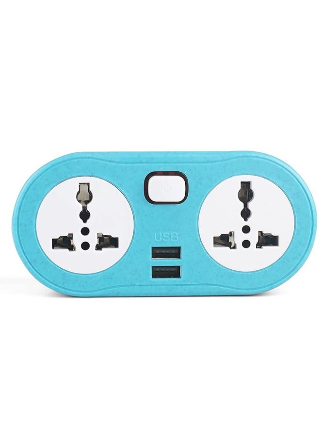Power socket, 2 USB Charger conversion socket , 2 electric port , 10 amp, 250 volt, 2500 watt, blue , easy and save to use in residential apartments, factories, and workshop - Image 1