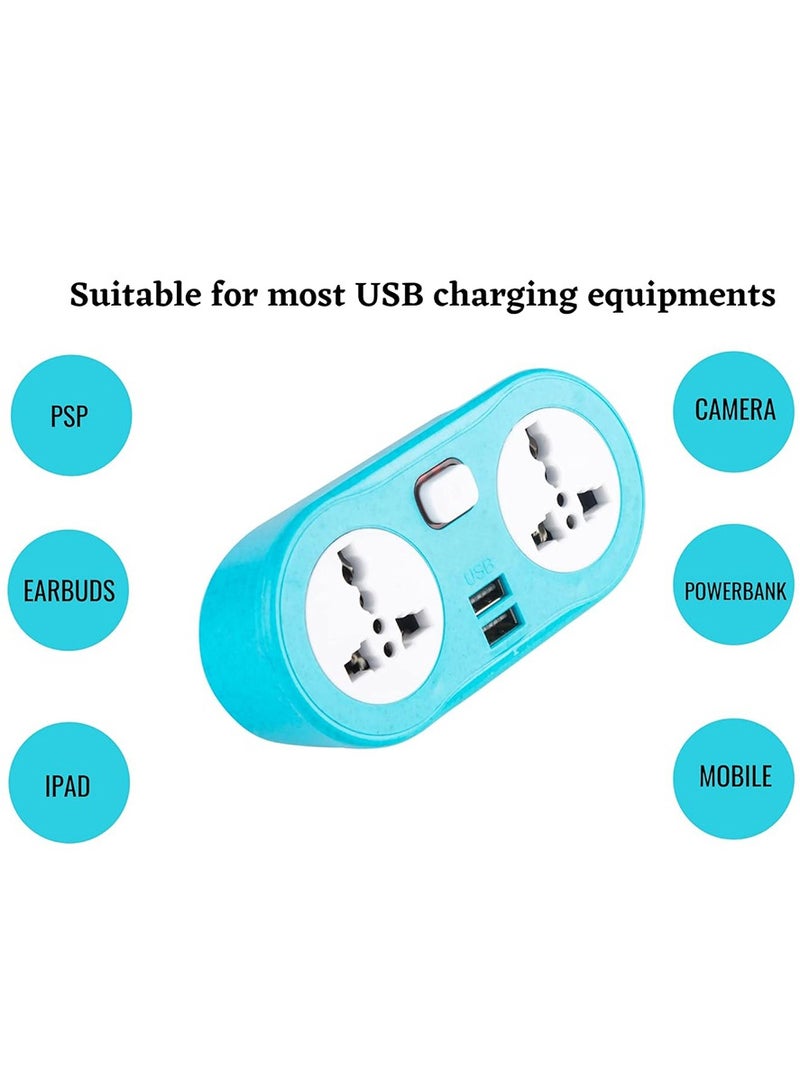 Power socket, 2 USB Charger conversion socket , 2 electric port , 10 amp, 250 volt, 2500 watt, blue , easy and save to use in residential apartments, factories, and workshop - Image 2