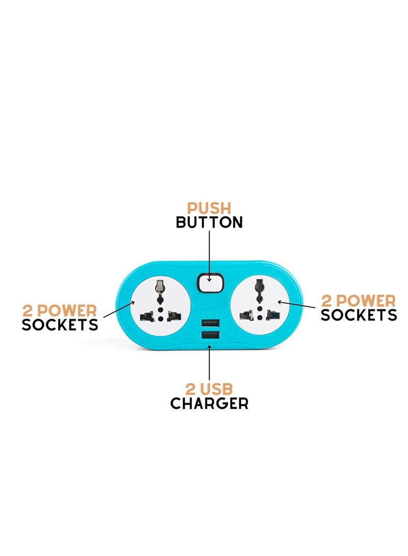 Power socket, 2 USB Charger conversion socket , 2 electric port , 10 amp, 250 volt, 2500 watt, blue , easy and save to use in residential apartments, factories, and workshop - Image 3
