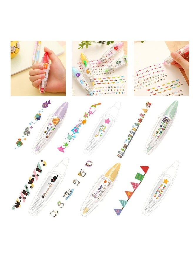Generic Creative Cute Animal Decorative Pens and Correction Tapes Set, 6PCS Mini Cartoon Markers for Notebooks and Cards  - Image 1
