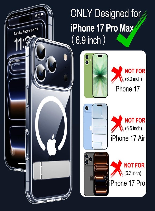 جراب xiwxi لهاتف iPhone 17 Pro Max مع مسند، [متوافق مع Magsafe] [واقي شاشة واحد]، حماية فائقة ومقاومة للاصفرار، جراب مغناطيسي لهاتف iPhone 17 Pro Max، شفاف - Image 2
