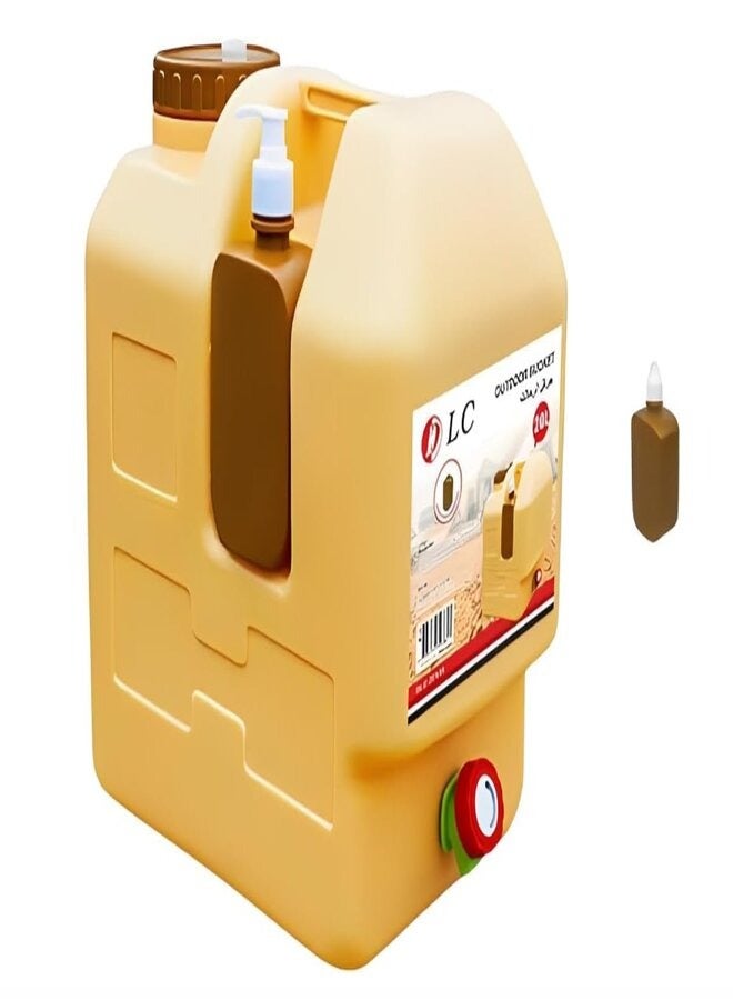 دي إل سي  حاوية مياه محمولة سعة 20 لترًا مع زجاجة غسيل يدوية سعة 500 مل. تشتمل على زجاجة لغسل اليدين وصنبور وفرشاة تنظيف للتخييم والتنزه سيرًا على الأقدام. - Image 3