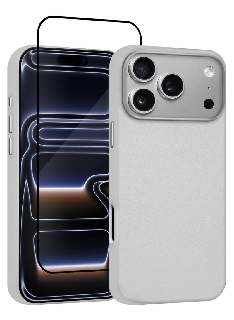 CATANES 2 Pieces Premium Leather Case for iPhone 17 Pro – Shockproof, Waterproof, Matte Finish, Anti-Slip, Slim Fit with Shockproof Screen Protector - Natural Titanium - Image 1