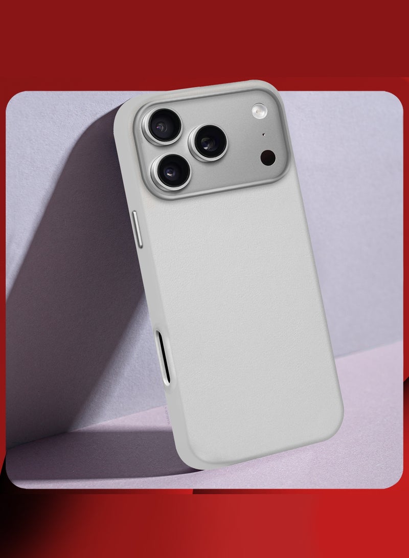 CATANES 2 Pieces Premium Leather Case for iPhone 17 Pro – Shockproof, Waterproof, Matte Finish, Anti-Slip, Slim Fit with Shockproof Screen Protector - Natural Titanium - Image 5