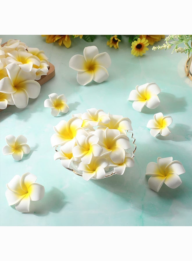 BELANO 2 Pcs 5cm Flower Hair Clips, White and Pink Hawaiian Plumeria Foam for Beach Party Summer Accessory - Image 3