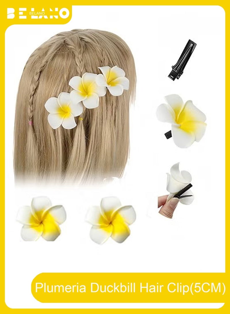 BELANO 2 Pcs 5cm Flower Hair Clips, White and Pink Hawaiian Plumeria Foam for Beach Party Summer Accessory - Image 1