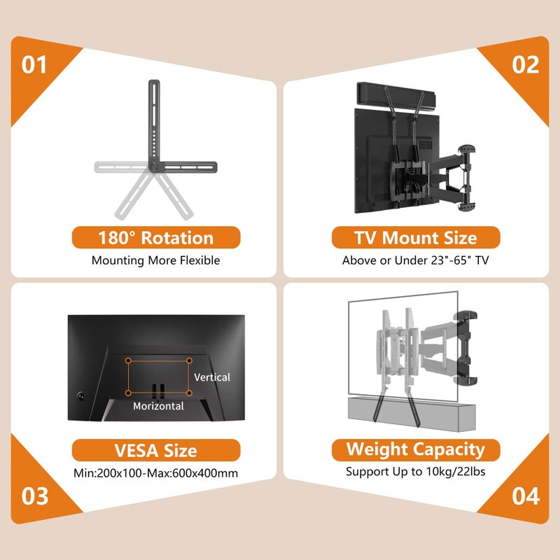 XINLEI Universal Sound Bar Mounts Fits Most 23 to 65 Inch TVs Soundbar TV Mount Bracket Above or Under TV, up to 22 lbs SBR302 - Image 2