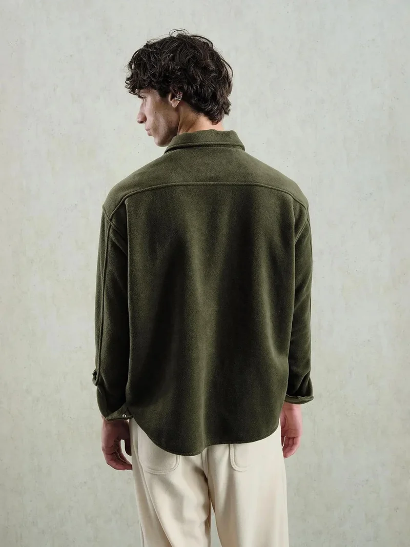 Giesto Khaki Green GIESTO Comfort Fit Textured Long Sleeve Shirt with Embroidery for Men | Best Price UAE