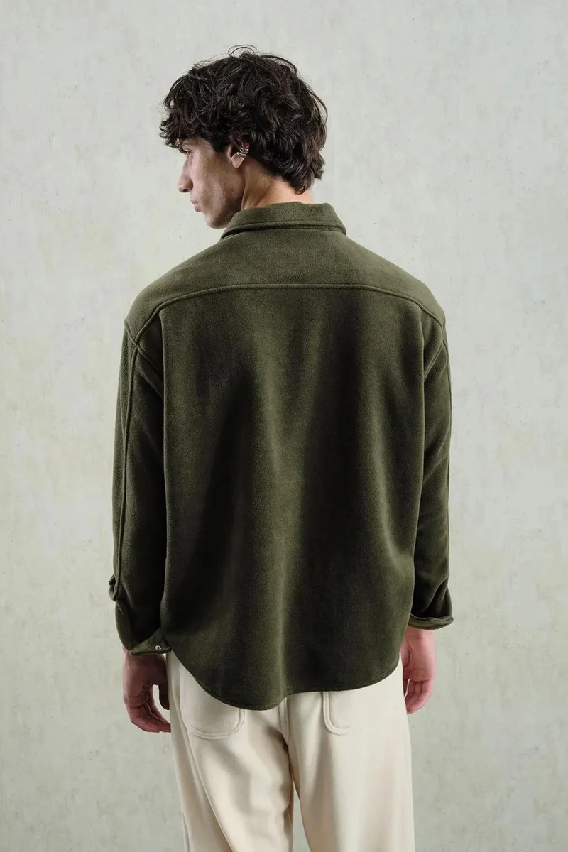 Giesto Khaki Green GIESTO Comfort Fit Textured Long Sleeve Shirt with Embroidery for Men | Best Price UAE