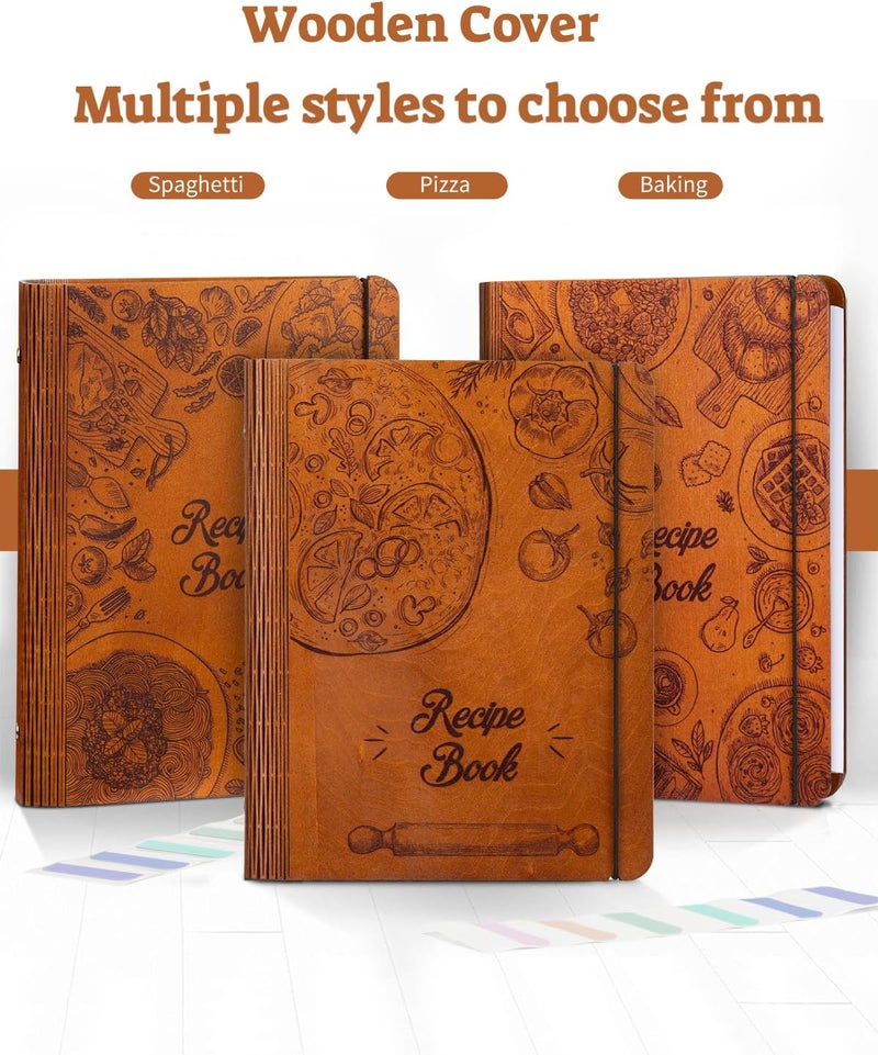 ikedas Woodcover Blank Recipe Book to Write in Your Own Recipes, Recipe Binder for Handwritten Recipes, Thoughtful Blank Recipe Book, Recipe Journal Gift, Cook Books Blank, Recipe Holders, Pizza Version - Image 4