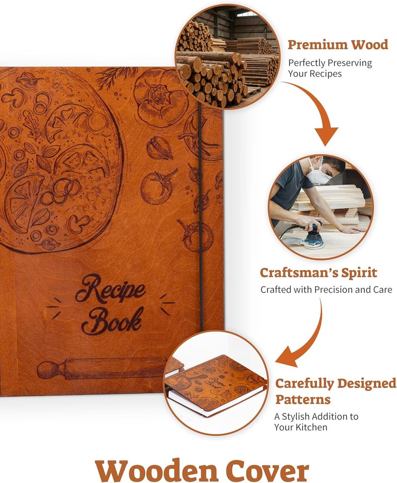 ikedas Woodcover Blank Recipe Book to Write in Your Own Recipes, Recipe Binder for Handwritten Recipes, Thoughtful Blank Recipe Book, Recipe Journal Gift, Cook Books Blank, Recipe Holders, Pizza Version - Image 2