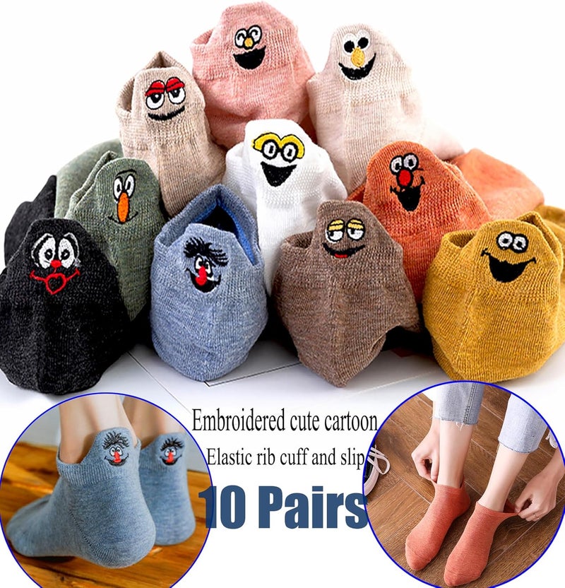 IBEILLI Women Cute Socks 10 Pairs Cotton Kawaii Embroidered Funny Low Cut Ankle Socks for Women Girls - Image 2