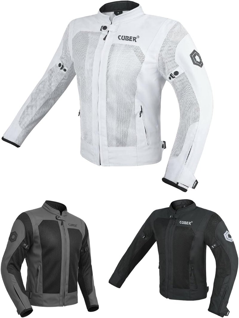 CUBER Hi-Vis Breathable Mesh Motorcycle Jacket for Men with CE Armor - White Medium - Image 1