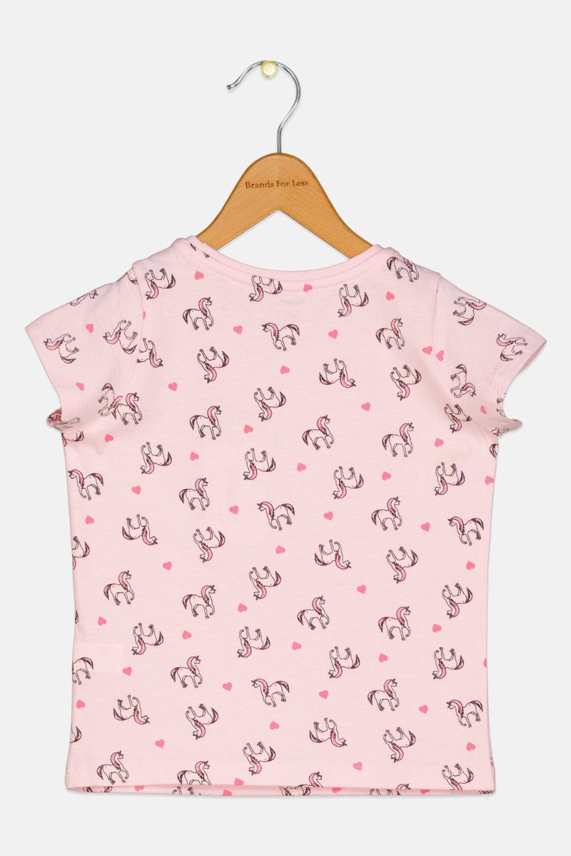 Sinsay Toddlers Girl Crew Neck Short Sleeves Unicorn Print Top, Pink - Image 2