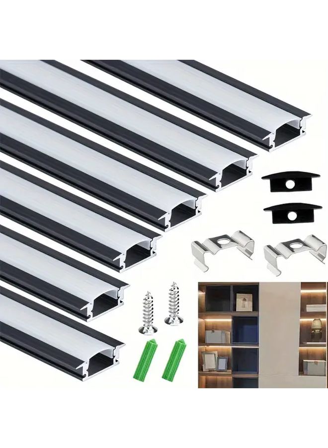قناة LED الألومنيوم الأسود مع غطاء أبيض 6 قطع ضوء لوحة مخفي على شكل حرف U - Image 1