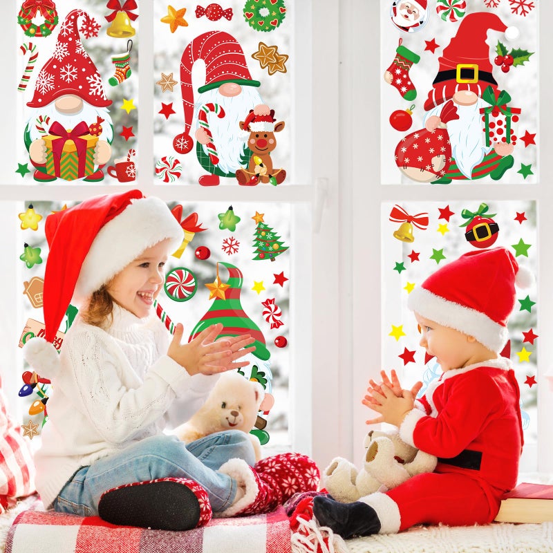 Whaline 204Pcs Fall Christmas Halloween Gnome Window Clings Colorful Cute Gnomes Pumpkins Bat Xmas Tree Window Decals Double-Sided Window Stickers for Autumn Thanksgiving Home Classroom Decor - Image 4