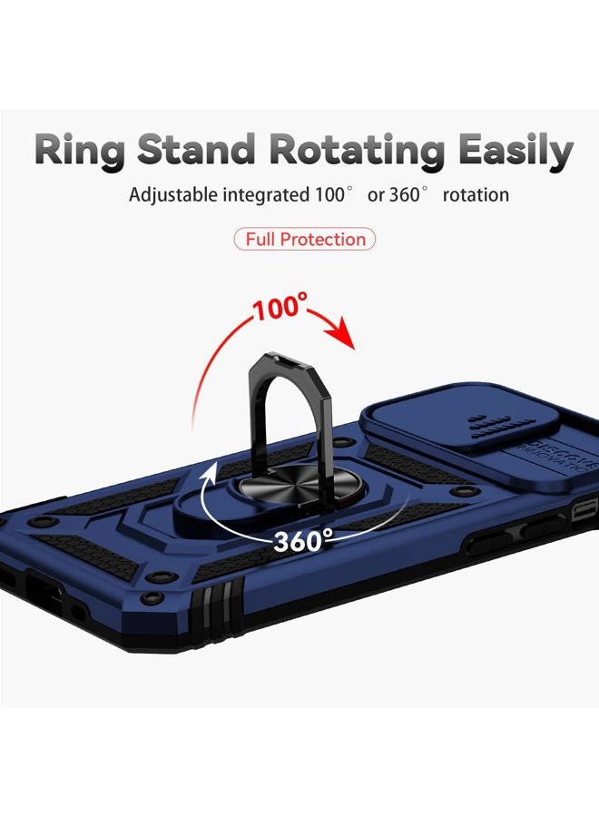 YZOK for iPhone 13 Pro Max Case,with Camera Lens Cover HD Screen Protector,[Military Grade] Ring Car Mount Kickstand Hybrid Hard PC Soft TPU Shockproof Protective Case for iPhone 13 Pro Max, Blue - Image 5