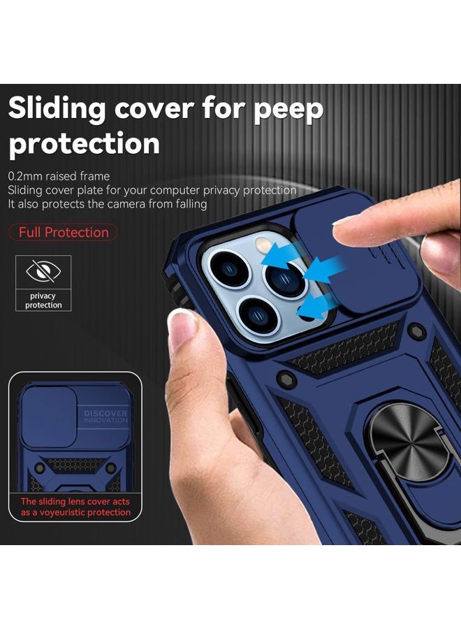 YZOK for iPhone 13 Pro Max Case,with Camera Lens Cover HD Screen Protector,[Military Grade] Ring Car Mount Kickstand Hybrid Hard PC Soft TPU Shockproof Protective Case for iPhone 13 Pro Max, Blue - Image 4