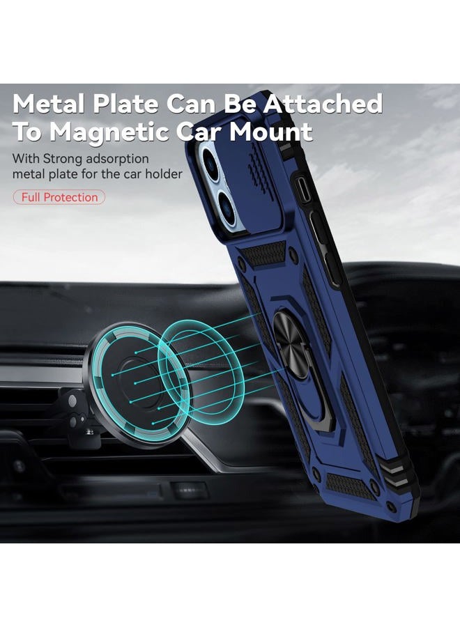 YZOK for iPhone 13 Pro Max Case,with Camera Lens Cover HD Screen Protector,[Military Grade] Ring Car Mount Kickstand Hybrid Hard PC Soft TPU Shockproof Protective Case for iPhone 13 Pro Max, Blue - Image 3