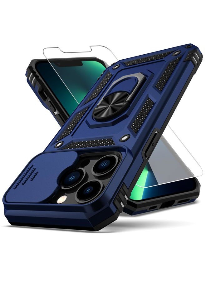 YZOK for iPhone 13 Pro Max Case,with Camera Lens Cover HD Screen Protector,[Military Grade] Ring Car Mount Kickstand Hybrid Hard PC Soft TPU Shockproof Protective Case for iPhone 13 Pro Max, Blue - Image 1
