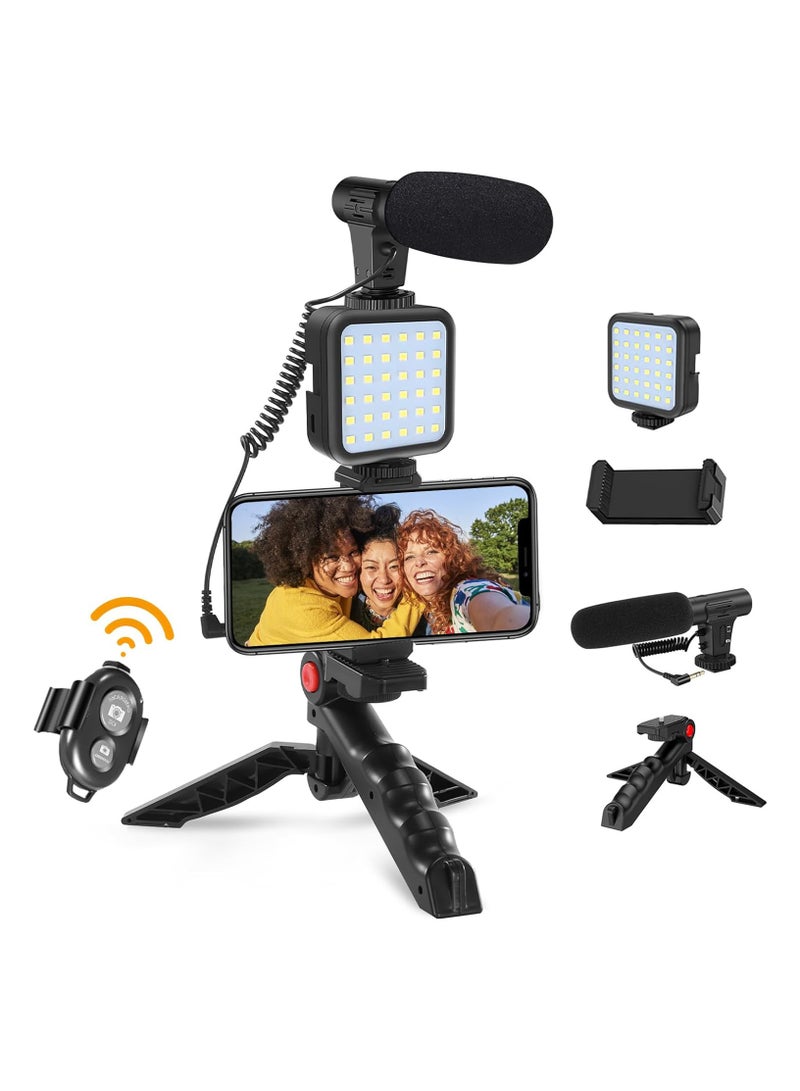 Excefore Vlogging Kit, YouTube Kit for iPhone & Android, Compatible Video Vlog Kit with Microphone LED Light Tripod, Remote Control, for Instagram YouTube Recording Facebook Live(Not Including Batteries) - Image 1