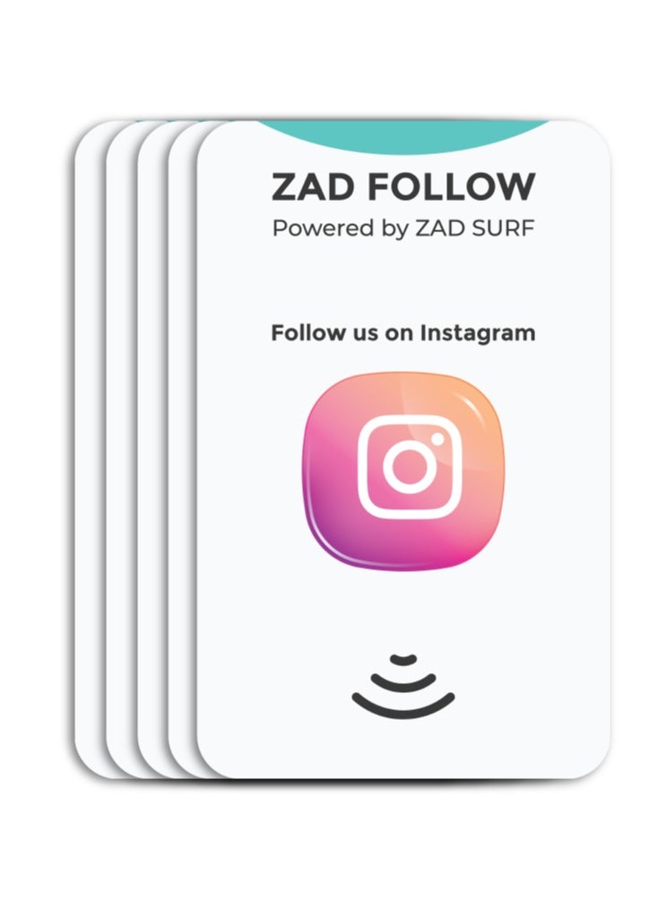 Zad Surf Pack of 5 Zad Follow. Instagram Follows NFC Card from (Zad Surf) allowing you boosting follows - iOS and Android  - Image 1