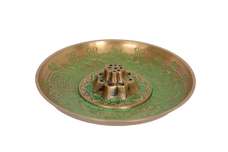 Skywalk Metal Brass Incense Agarbatti Stand Holder, Puja Accessory, Spiritual and Religious |Size-5" (Green) - Image 1