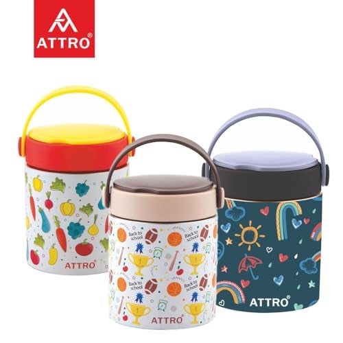 ATTRO Happy Go Vacuum Insulated ISI Certified Stainless Steel Soup Jar 500ml, Leakproof & BPA-Free for Kids & Adults, Long Temperature Retention,Ideal for School, Office & Travel-Rainbow Magic Blue - Image 2