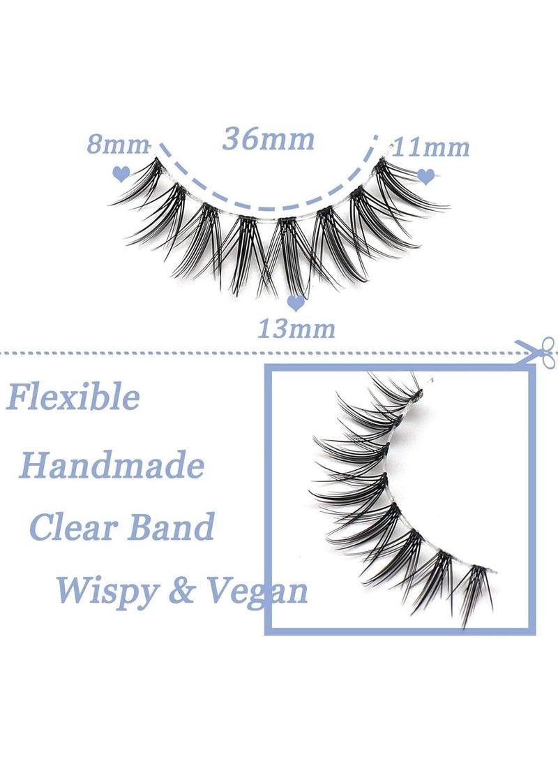 Eyelashes, Wispy Manga Lashes, Natural Look Clear Band False Eyelashes, Lightweight Asian Korean Anime Eye Lashes, 10 Pairs Soft Clusters Fake Eyelashes (Center) - Image 2