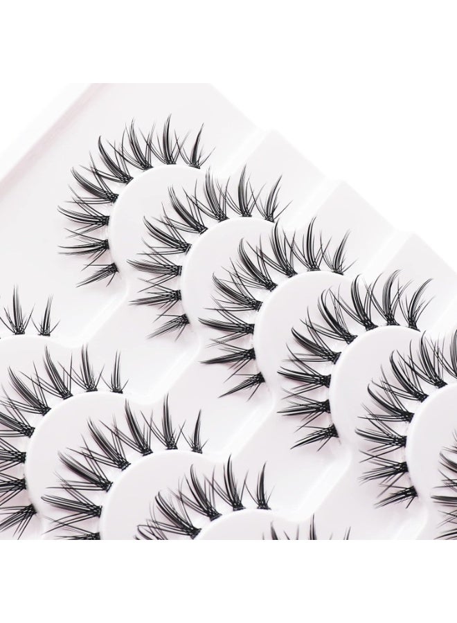 Eyelashes, Wispy Manga Lashes, Natural Look Clear Band False Eyelashes, Lightweight Asian Korean Anime Eye Lashes, 10 Pairs Soft Clusters Fake Eyelashes (Center) - Image 3