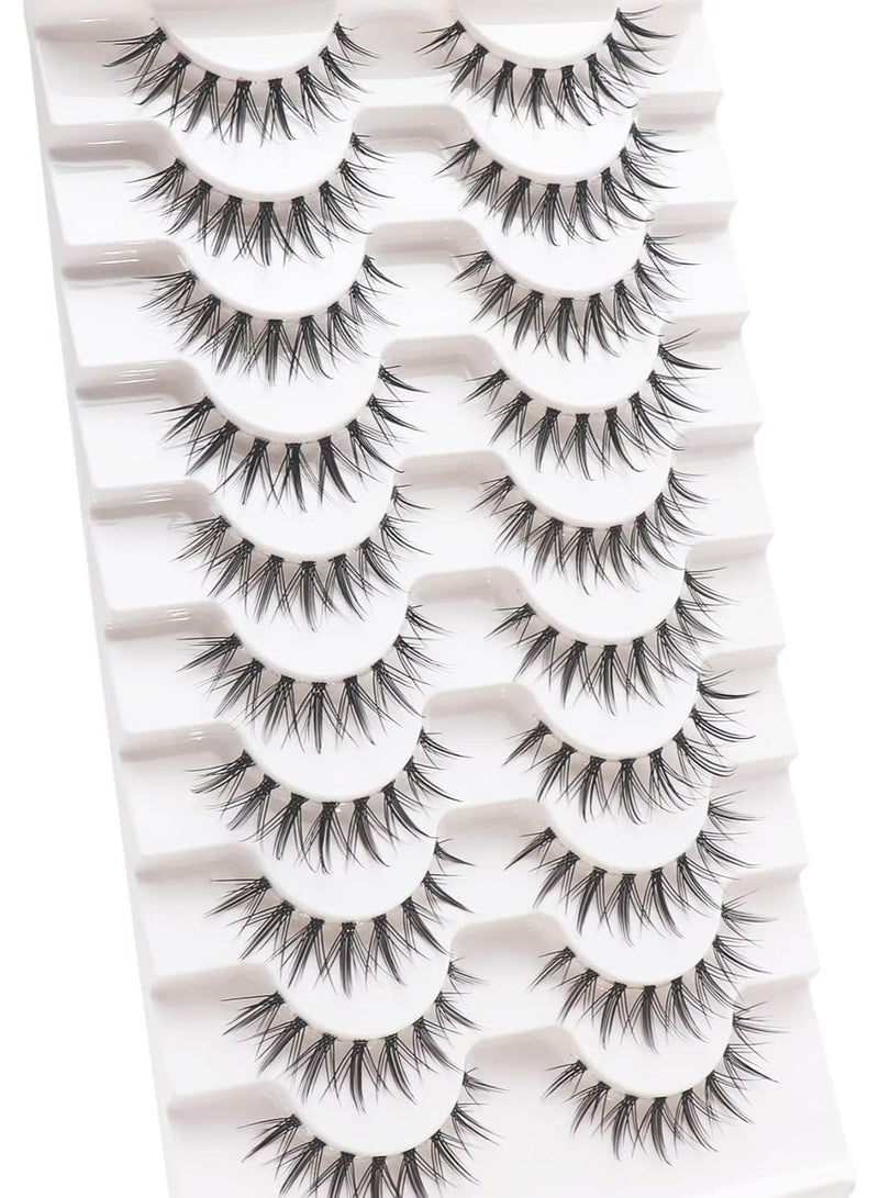 Eyelashes, Wispy Manga Lashes, Natural Look Clear Band False Eyelashes, Lightweight Asian Korean Anime Eye Lashes, 10 Pairs Soft Clusters Fake Eyelashes (Center) - Image 4