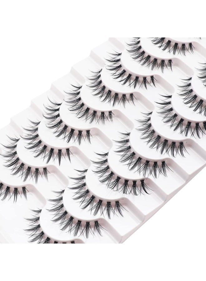 Eyelashes, Wispy Manga Lashes, Natural Look Clear Band False Eyelashes, Lightweight Asian Korean Anime Eye Lashes, 10 Pairs Soft Clusters Fake Eyelashes (Center) - Image 5