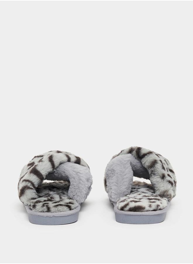 Styli - Animal Print Fluffy Bedroom Slippers - Image 1