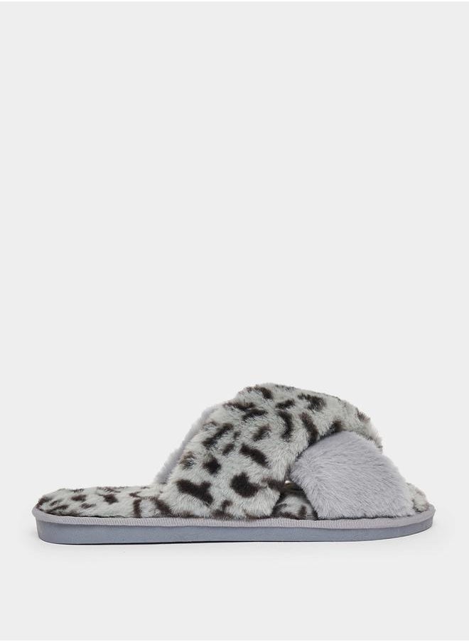Styli - Animal Print Fluffy Bedroom Slippers - Image 1