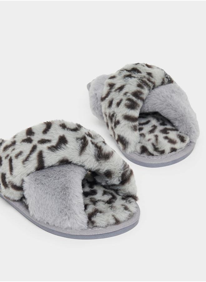 Styli - Animal Print Fluffy Bedroom Slippers - Image 1